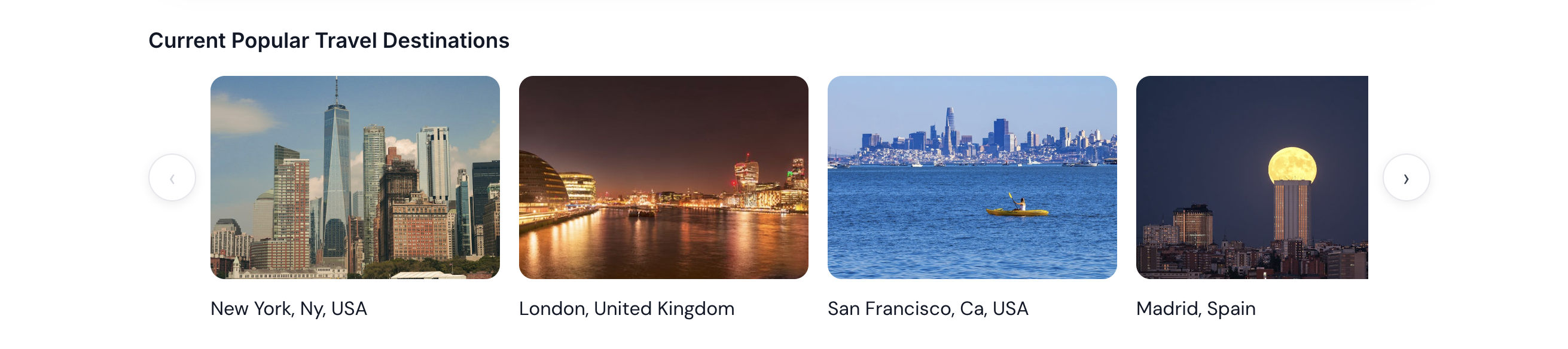 Popular destinations with hover to add
